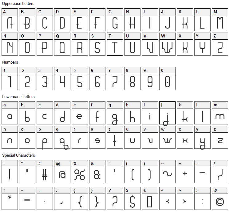 Sanserifing Font Character Map