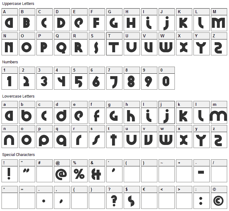 Santiako Font Character Map