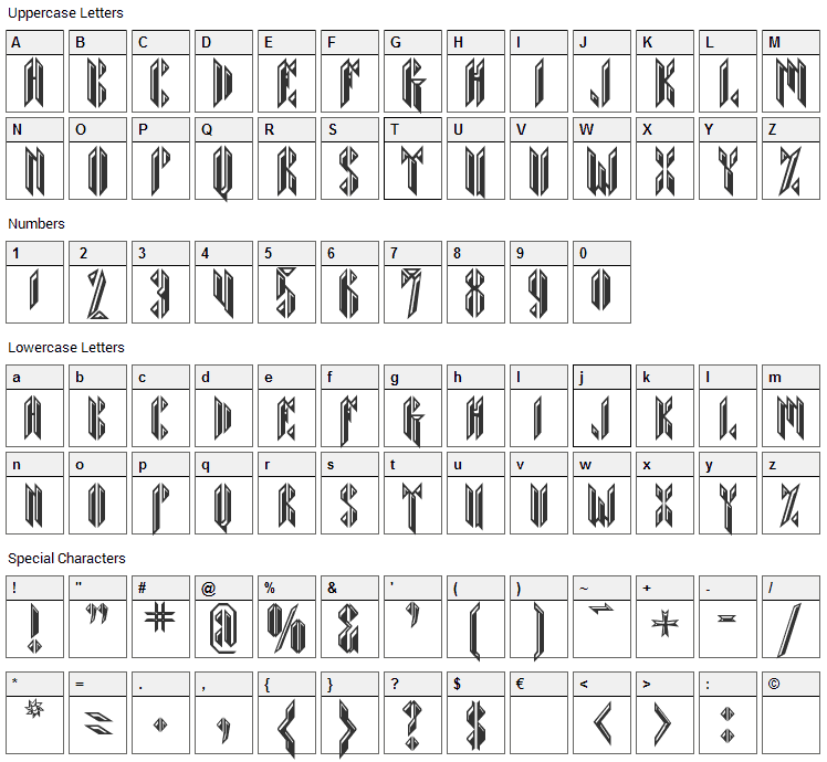 Sarcophagus Font Character Map