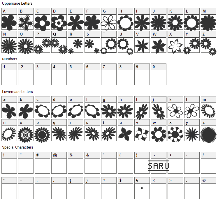 Sarus Flower Ding Font Character Map