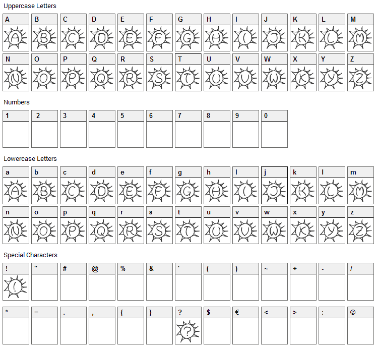 Sassys Sonne Font Character Map