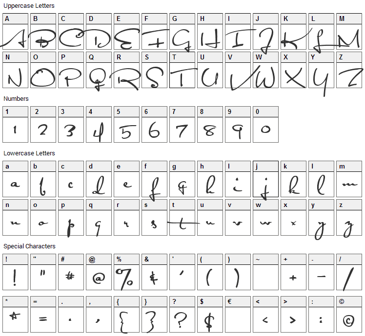 Satisfaction Font Character Map