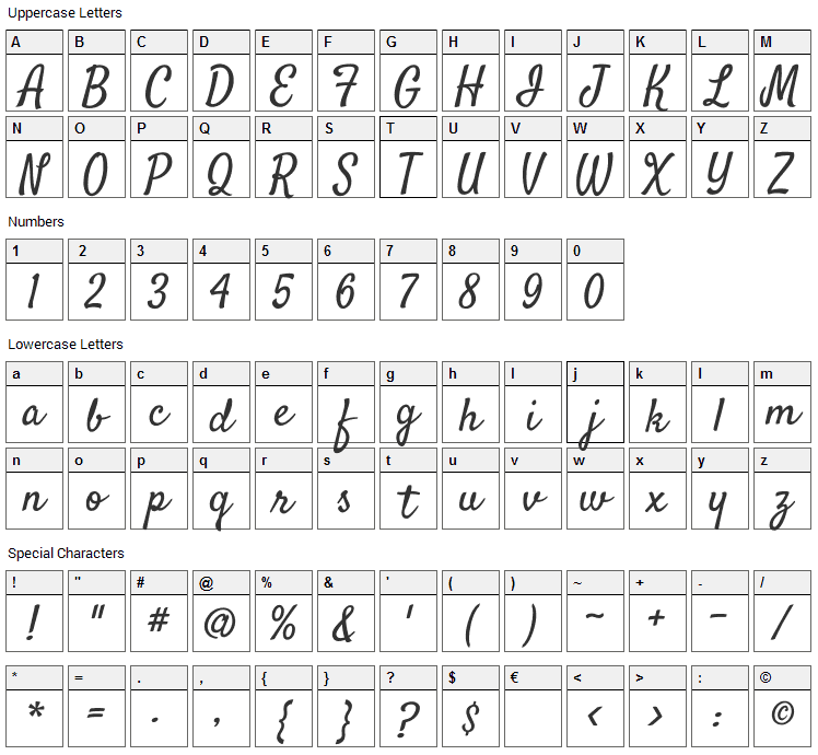 Satisfy Font Character Map