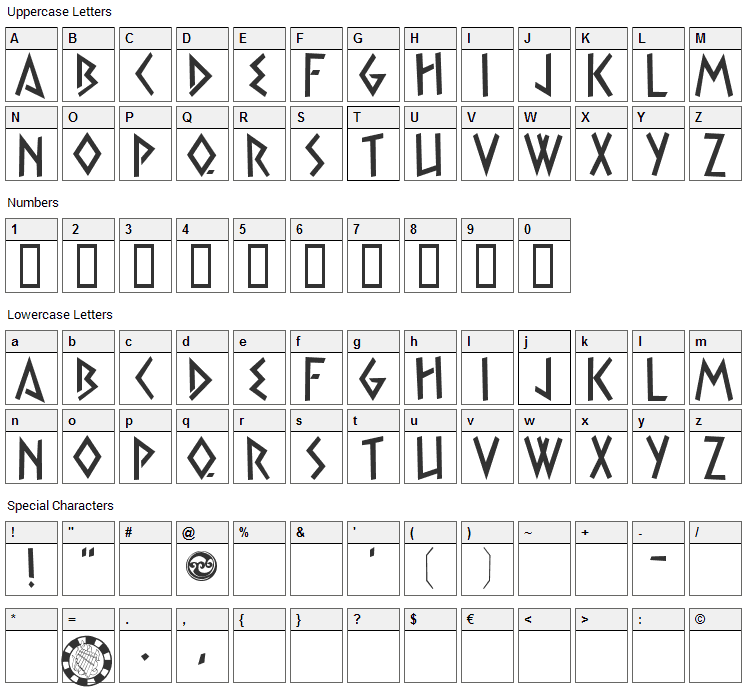 Satyr Font Character Map