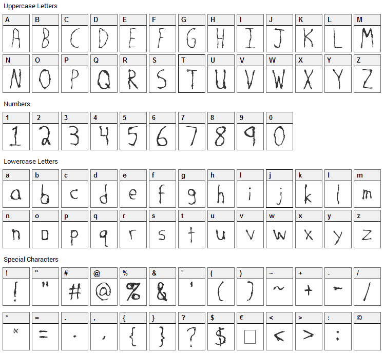 Savage Font Character Map