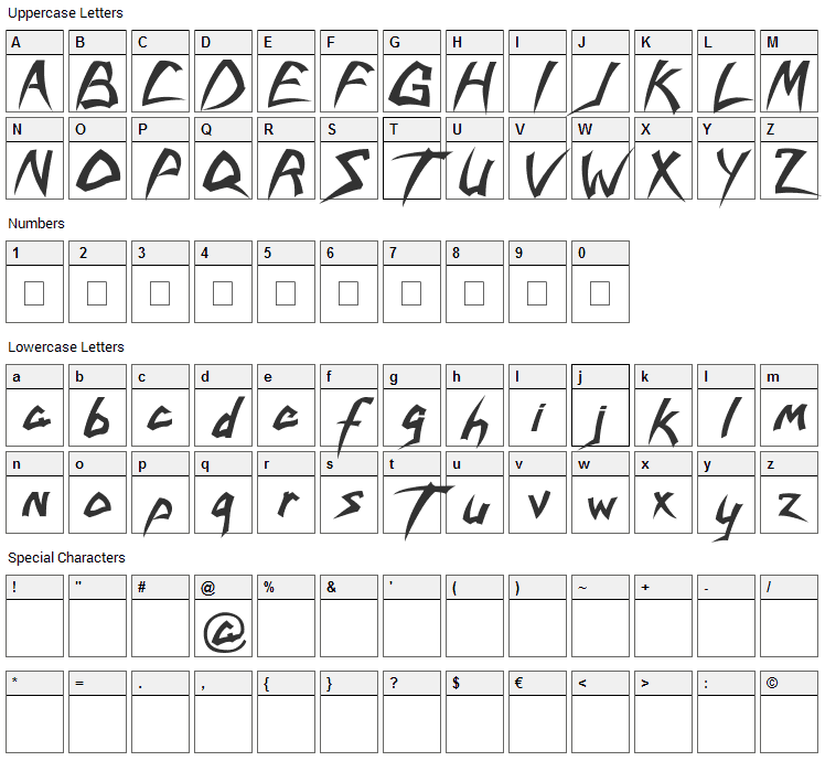 Savatage Font Character Map