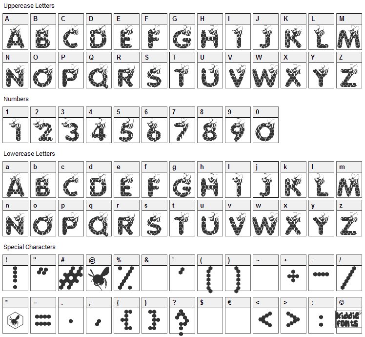 Save The Honeybee Font Character Map