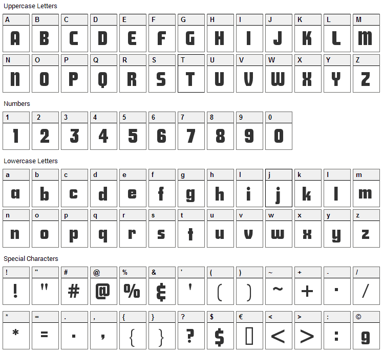 Savings Bond Font Character Map