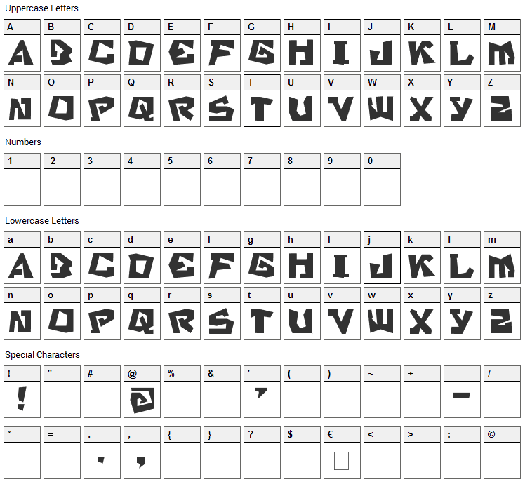 SB Stratford Font Character Map