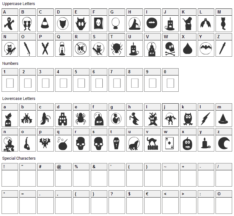 SBHalloding Font Character Map