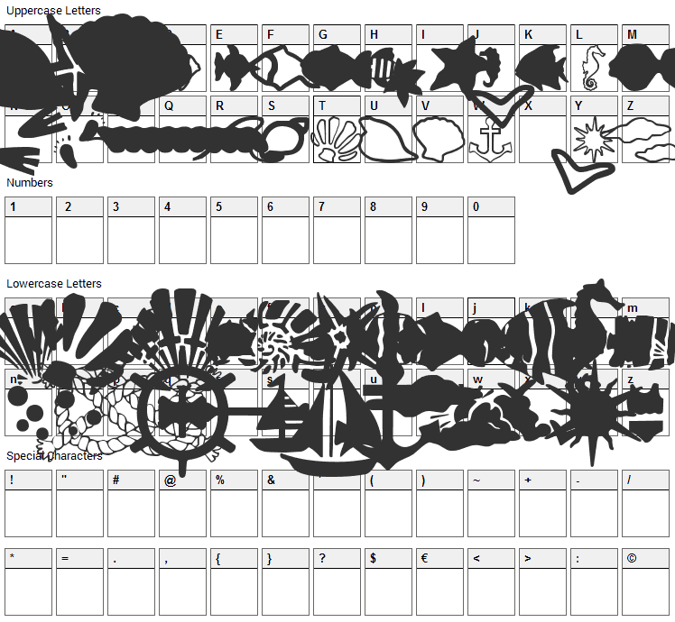SC By The Sea Font Character Map
