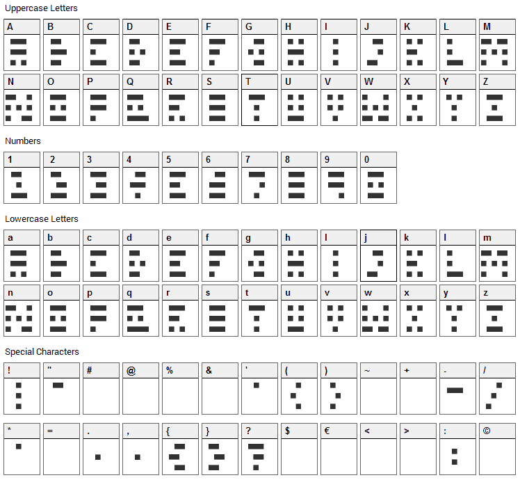 Scanline Font Character Map