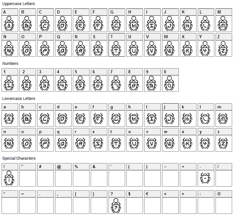 Scarab Font Character Map