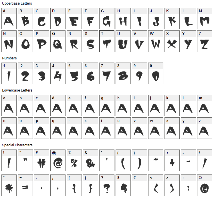 Scary Font Character Map