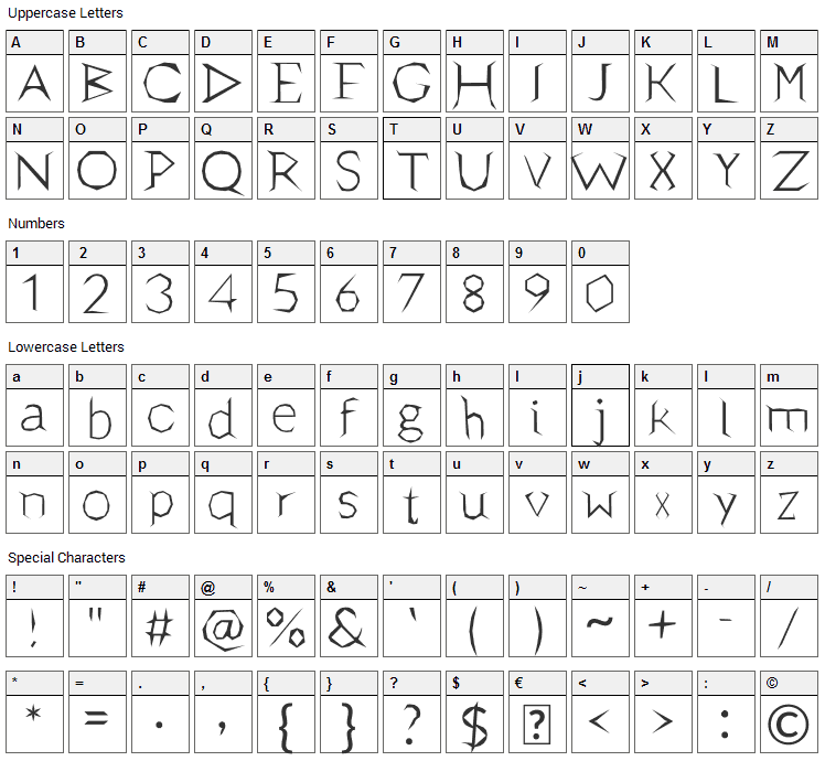 Scary Roots Font Character Map