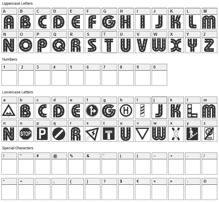 Schilderwald Dingbats Font Character Map
