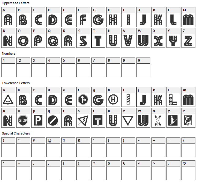 Schilderwald Font Character Map