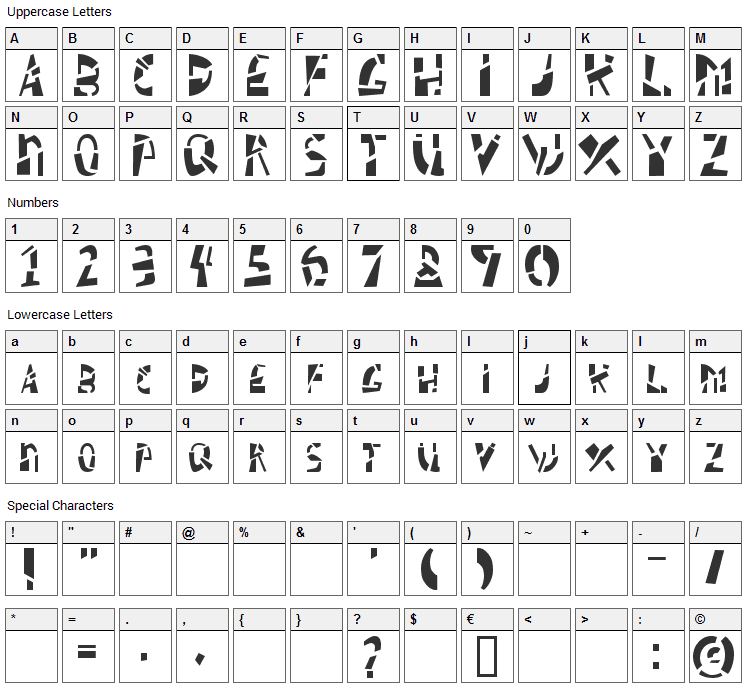 Schizm Font Character Map