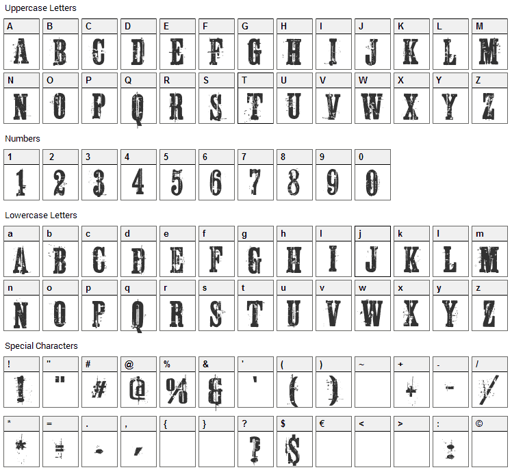 Schkorycza Font Character Map