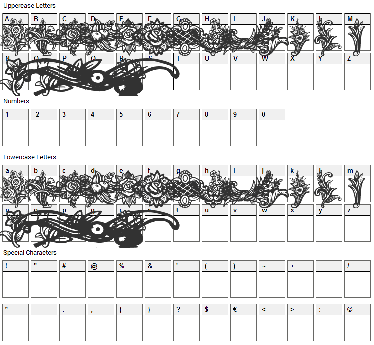 Schluss Vignetten Font Character Map