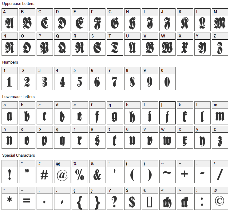 Schmale Anzeigenschrift Font Character Map