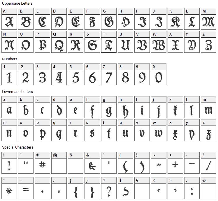 Schneider Buch Deutsch Font Character Map