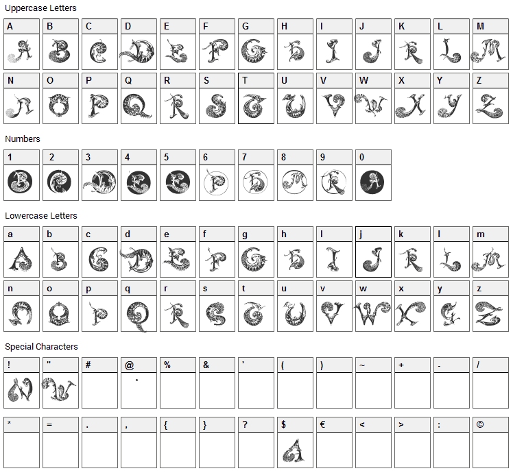 Schnoerkel Caps Font Character Map