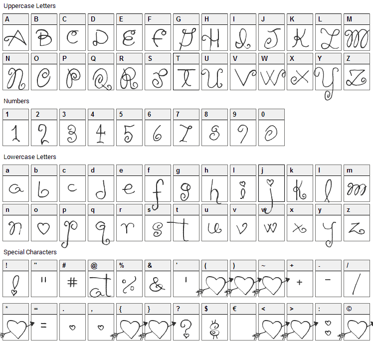 Schnookums Font Character Map