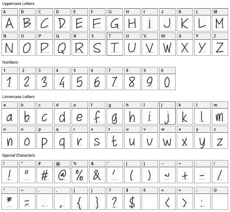 School Script Font Character Map