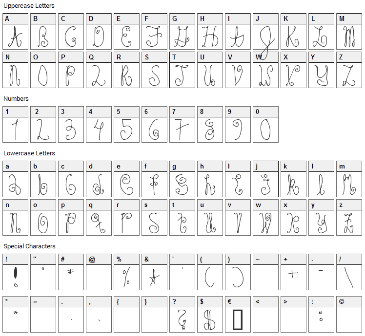 Schosszeit 1 Font Character Map