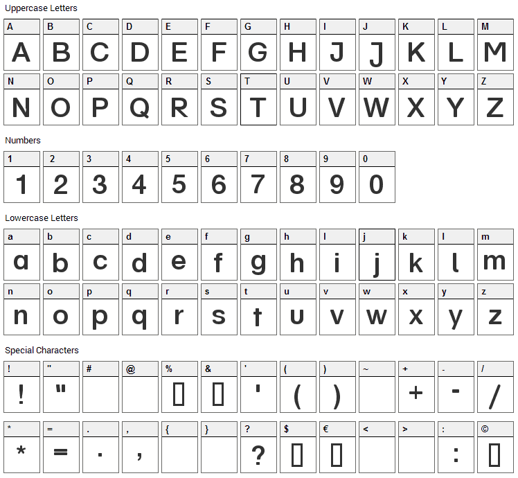 Schul Vokal Font Character Map