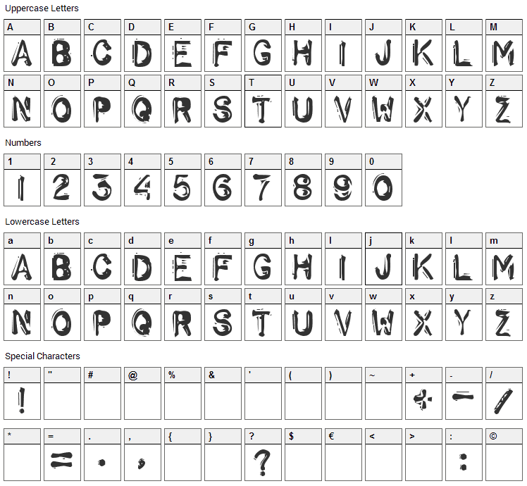 Schwarz Font Character Map