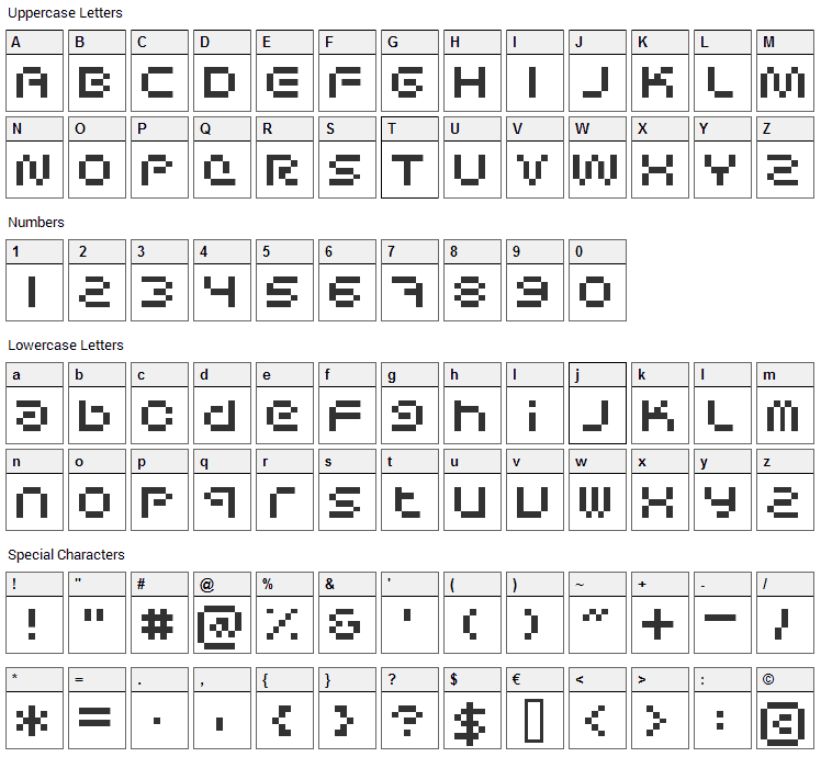 Sci Fied Bitmap Font Character Map