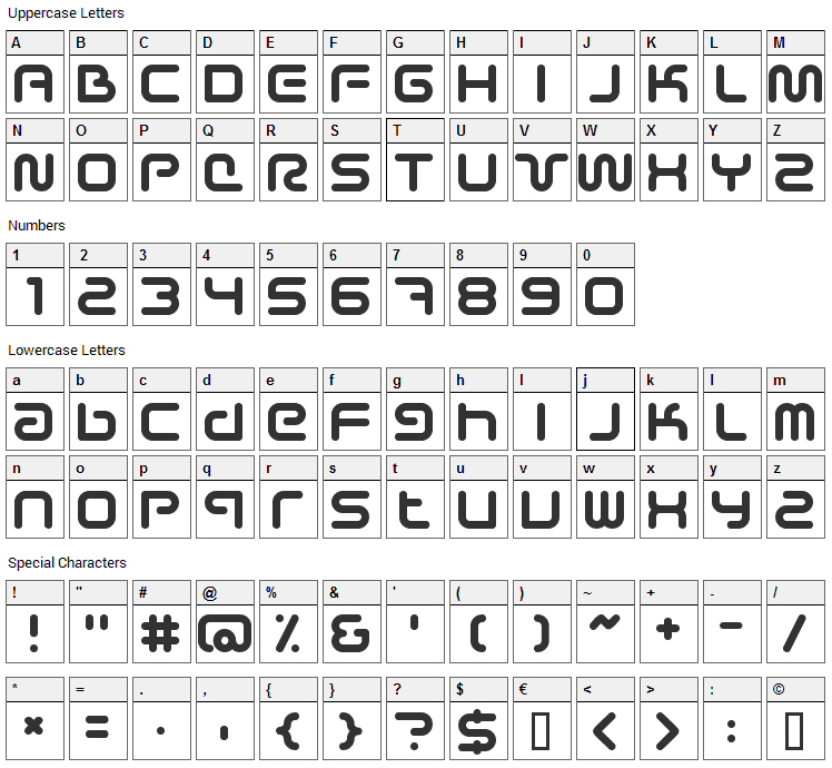 Sci-Fied Font Character Map