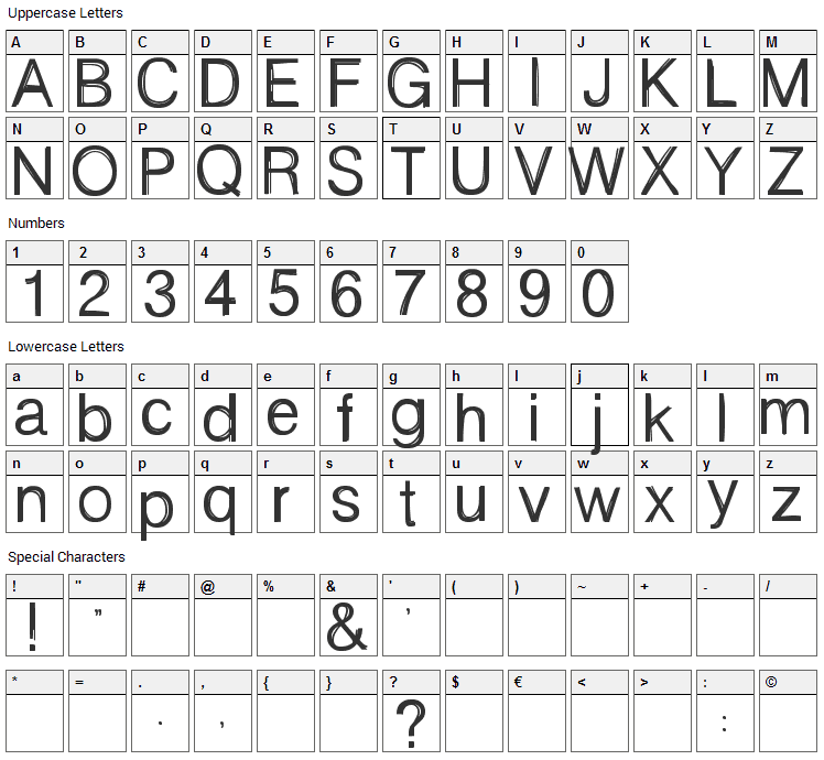 Sciallo Font Character Map