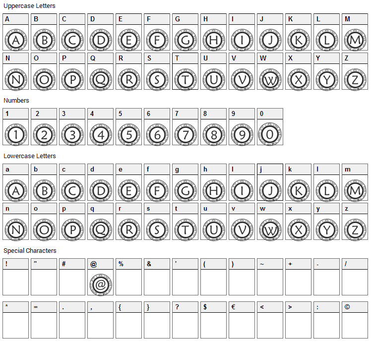 Scircle1 Font Character Map