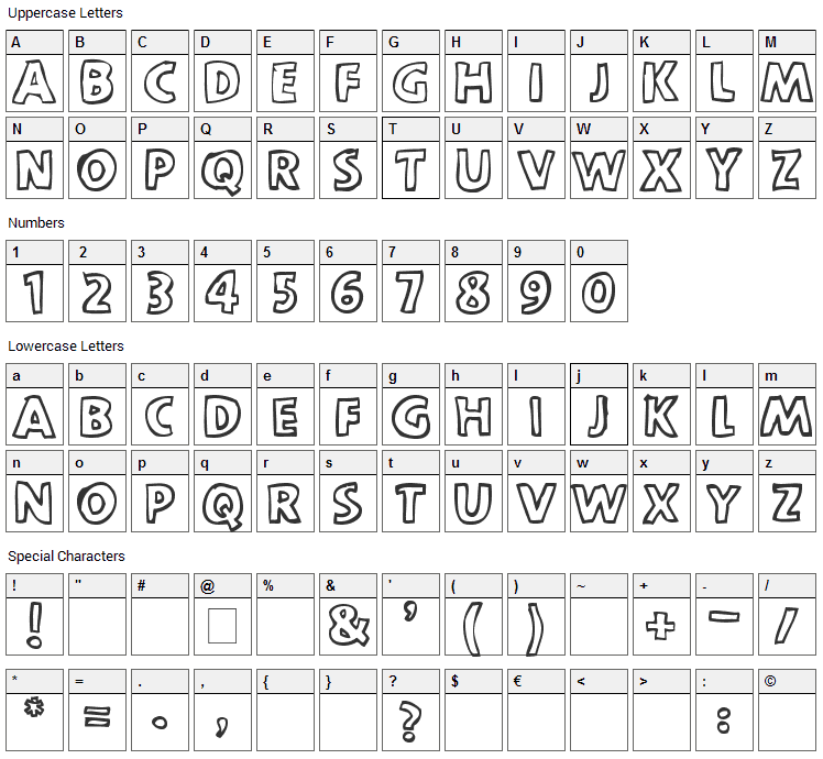 Scootch Over Sans Font Character Map