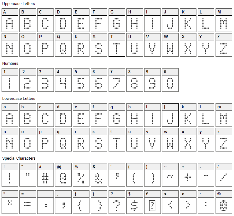 Score Board Font Character Map