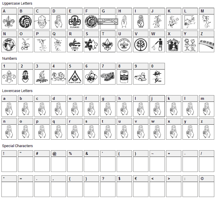 Scout 015 Font Character Map