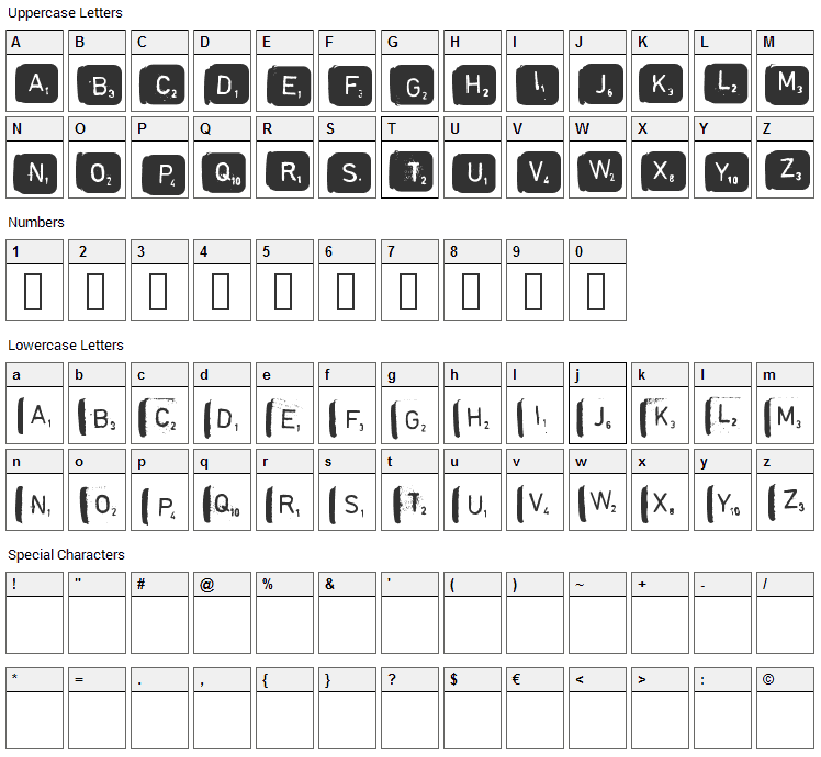 Scrabble Font Character Map