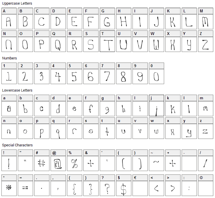 Scrambled Ergs Font Character Map