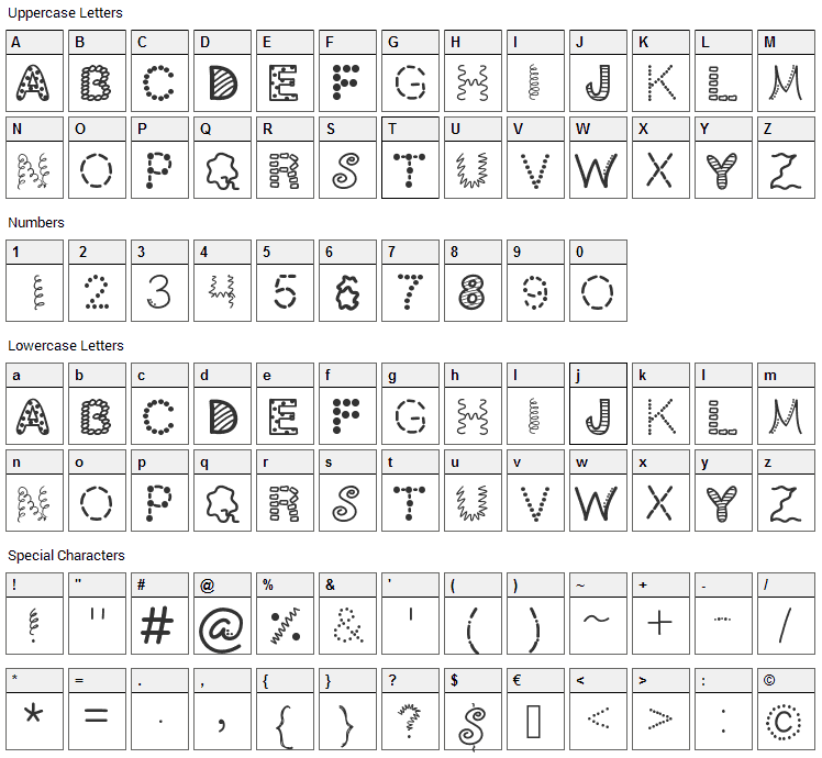 ScrapOHolic Font Character Map