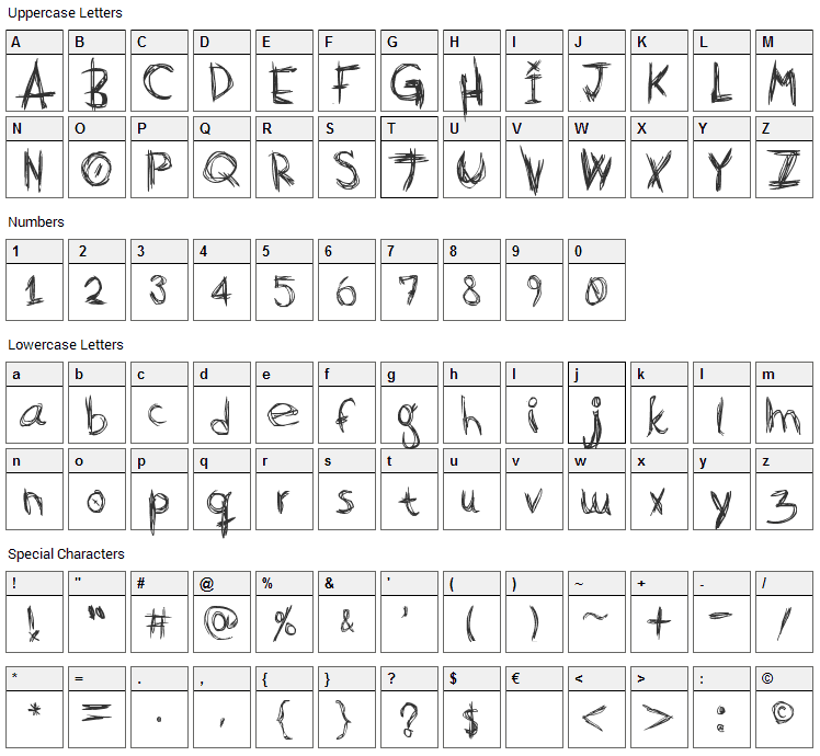 Scratch Basic Font Character Map