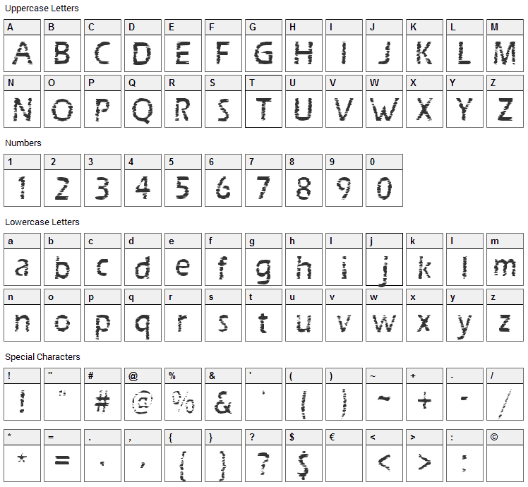 Scratch Board Font Character Map