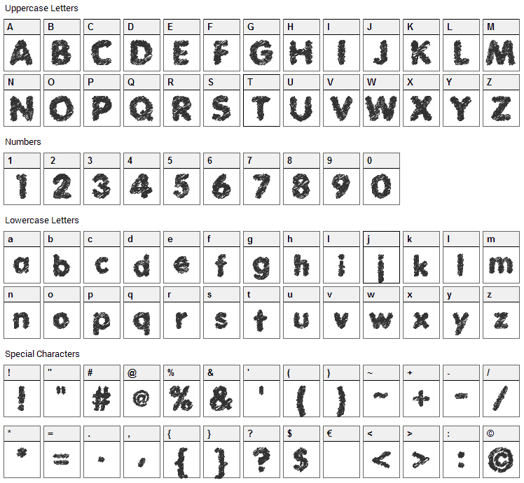 Scratch Bold Font Character Map
