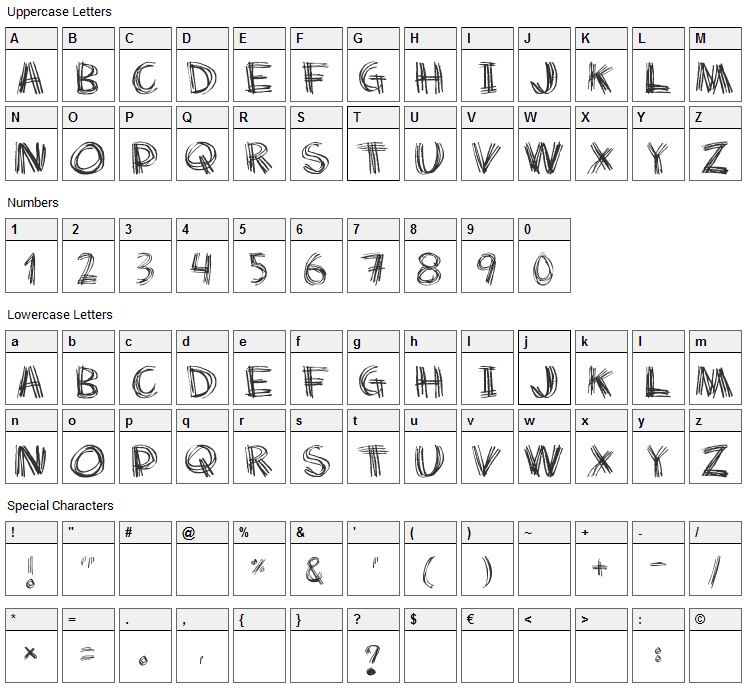 Scratch my back Font Character Map