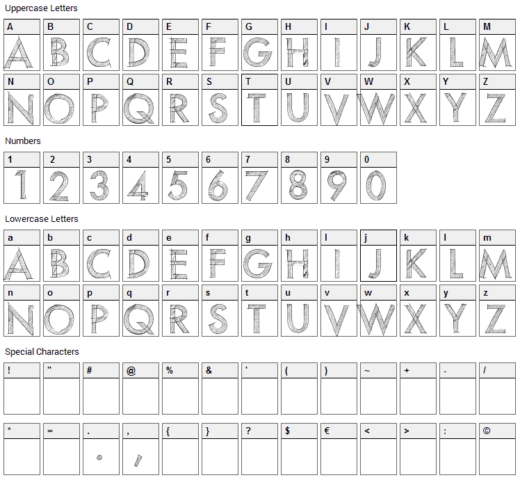 Scratched Font Character Map