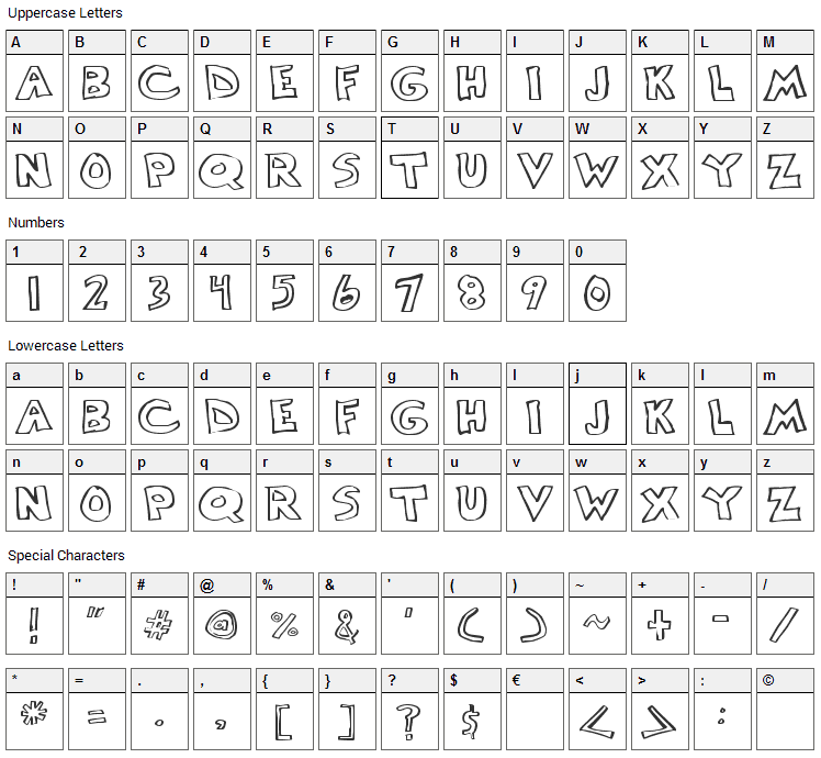Scrawllege Font Character Map