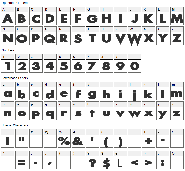 Scream Font Character Map