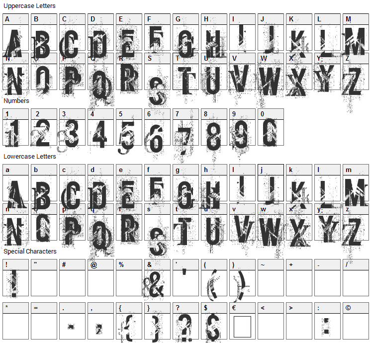 Screamo Font Character Map